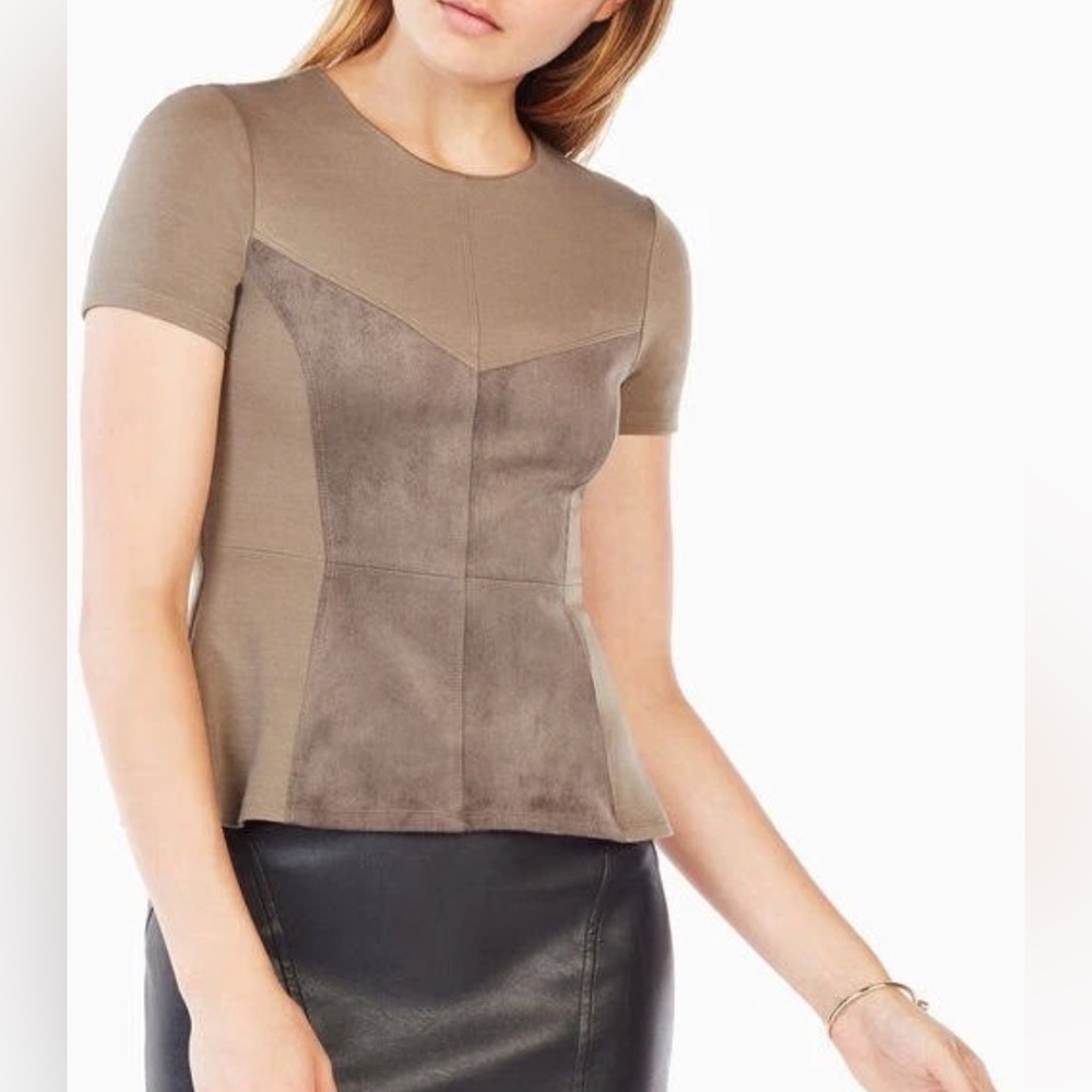 BCBGMAXAZRIA Dark Fatigue Denna Faux Suede Top Blouse Medium Structured Office
